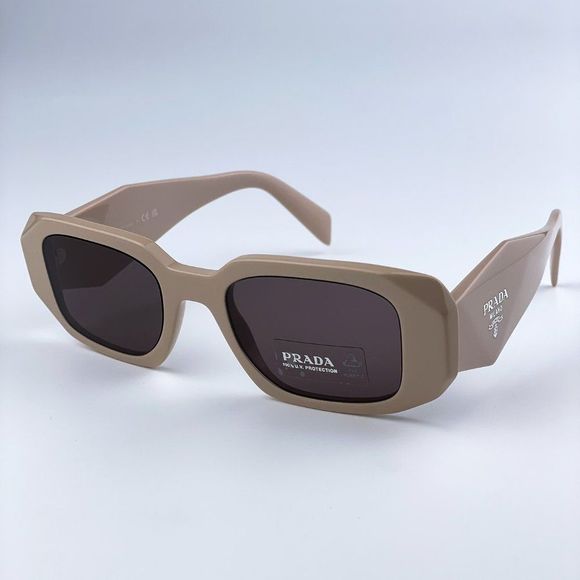 Prada PR17WS VYJ6X1 Powder Beige Brown Rectangle Unisex Sunglasses - Picture 3 of 11